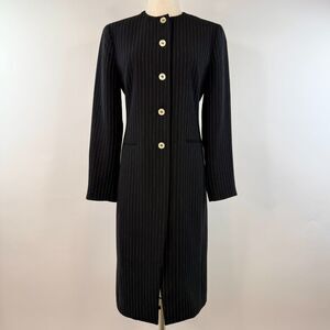 Vintage Black Pinstripe Maxi Blazer Scoop Neck Minimalist Office Siren Chic Sz 4